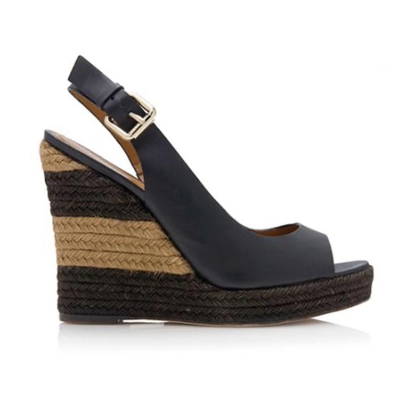 Authentic Fendi Leather Pequin Slingback Espadrille Wedges Size 39 - Picture 1 of 10